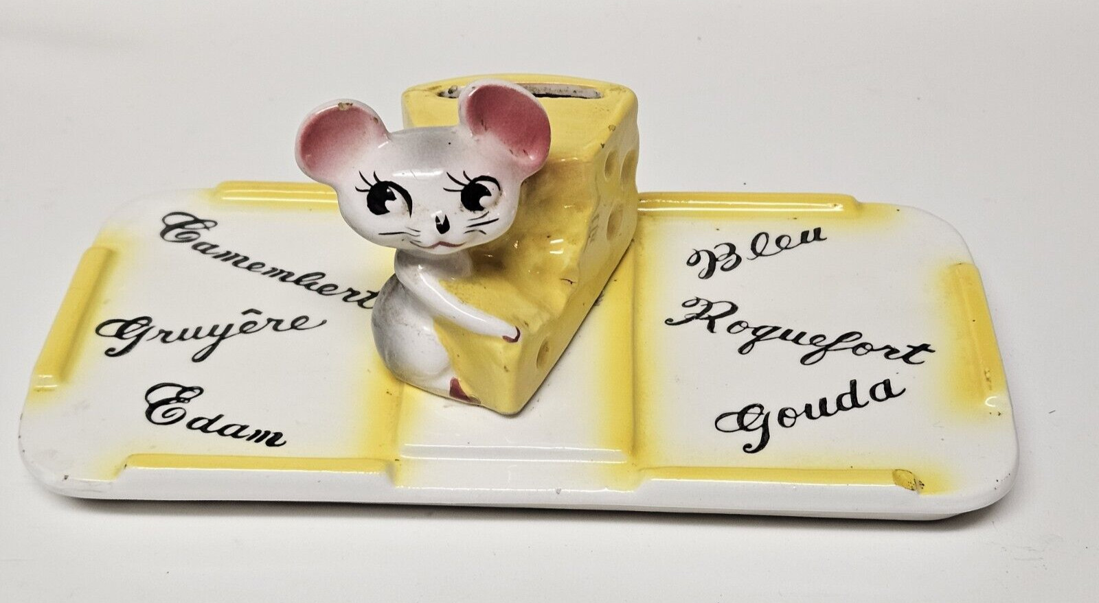 Vintage Fairyland Import Hand Painted Ceramic Cheese Server Plate w/ Mouse Japan
