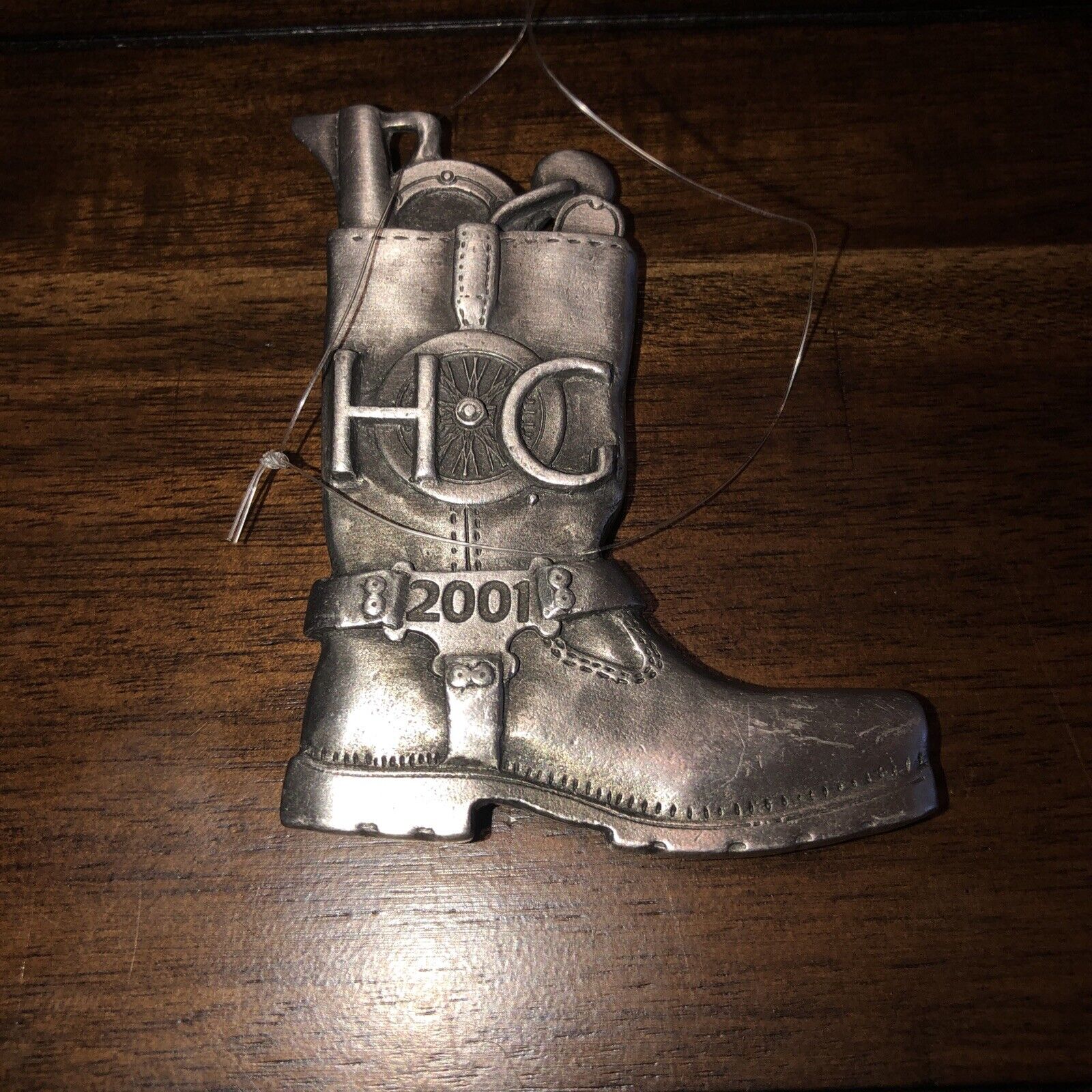 Harley Davidson Pewter Christmas HOG ornament  2001 Boot Harley Owners Group