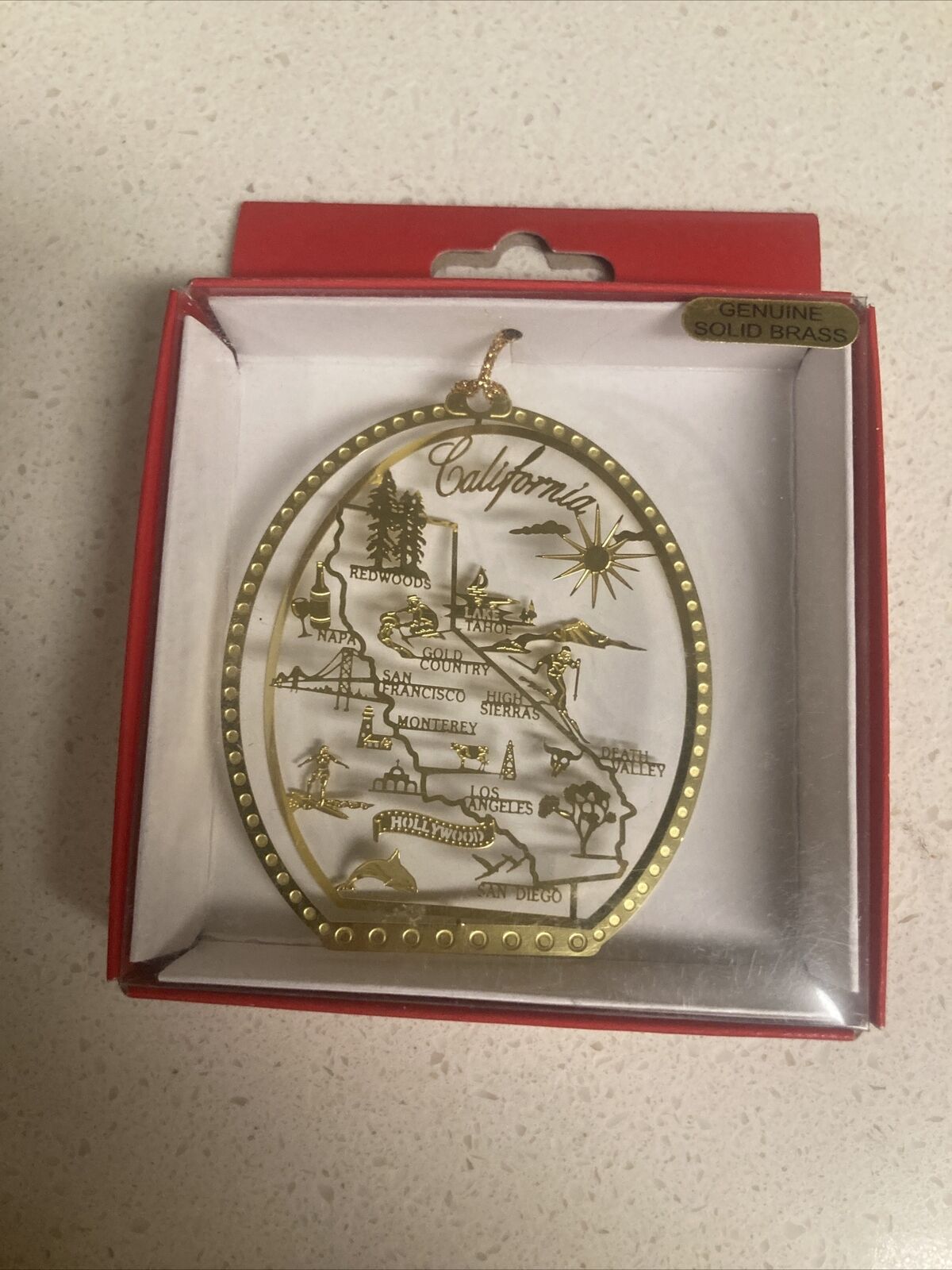 Nations Treasures California State Brass Christmas Ornament