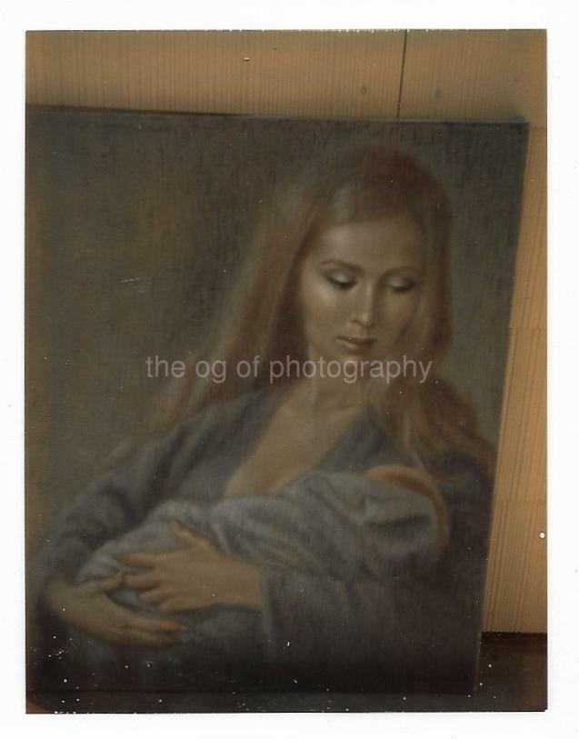 FOUND PHOTOGRAPH Of A Painting MOTHER AND CHILD Woman Baby ORIGINAL Color 04 23