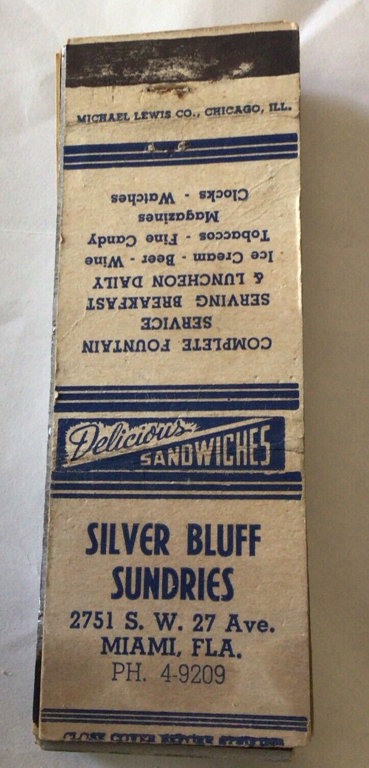 Silver Bluff Sundries Matchbook. Miami Florida