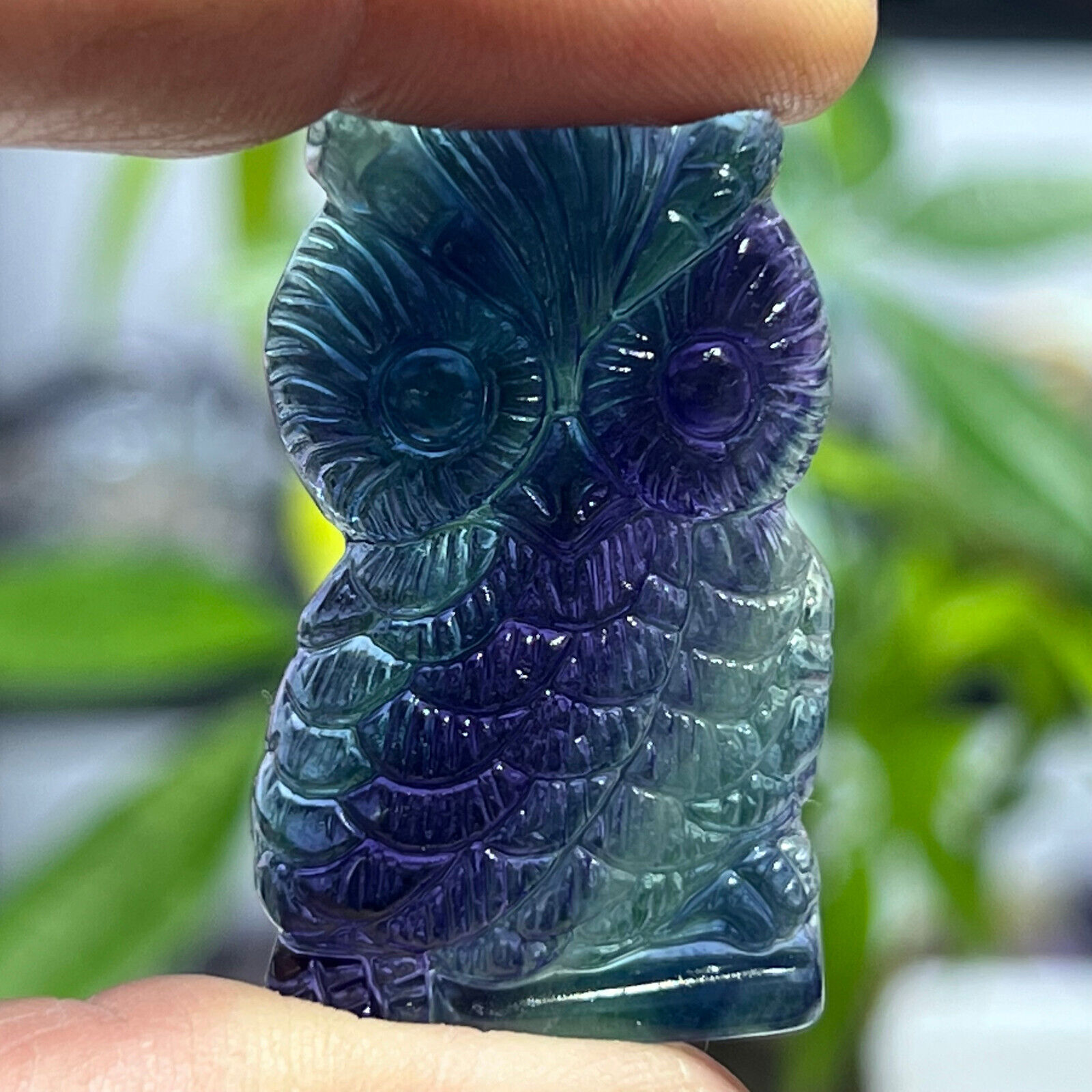 2 \'\' Natural Fluorite Quartz Hand Carved Owl Crystal Healing Reiki 1pc
