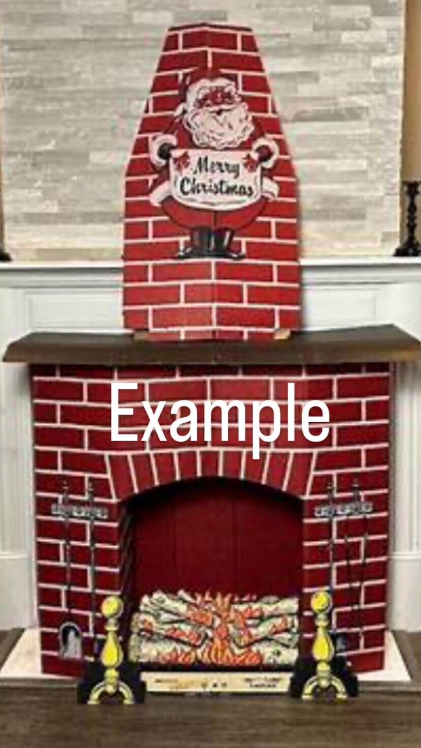 Gersten Vintage Full Size Christmas Cardboard Fireplace With Santa Tall Chimney