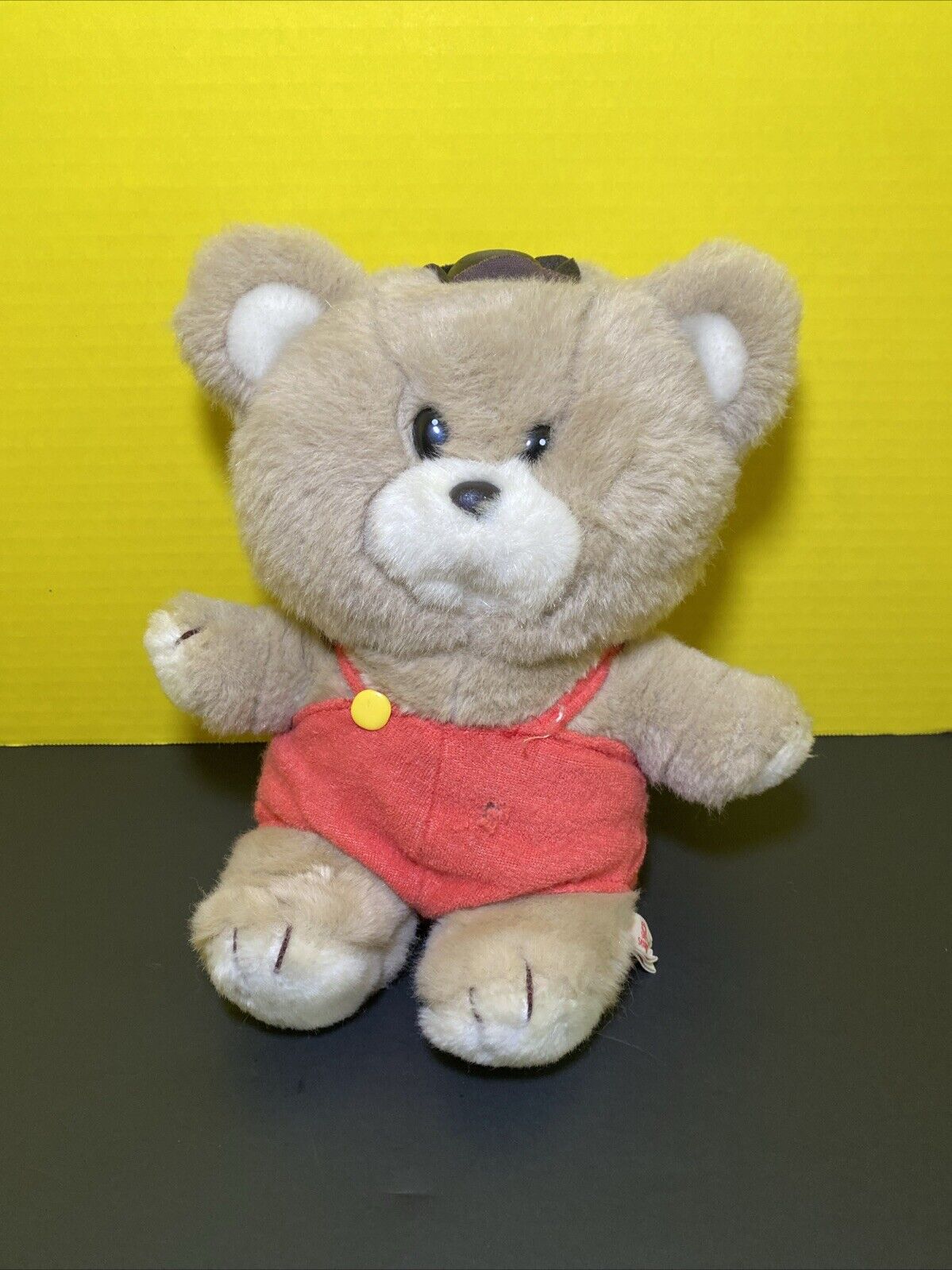 Sanrio Pals Plush Bear Red Overalls Brown Hat Vintage 1976 Toy Tan Teddy Lovey