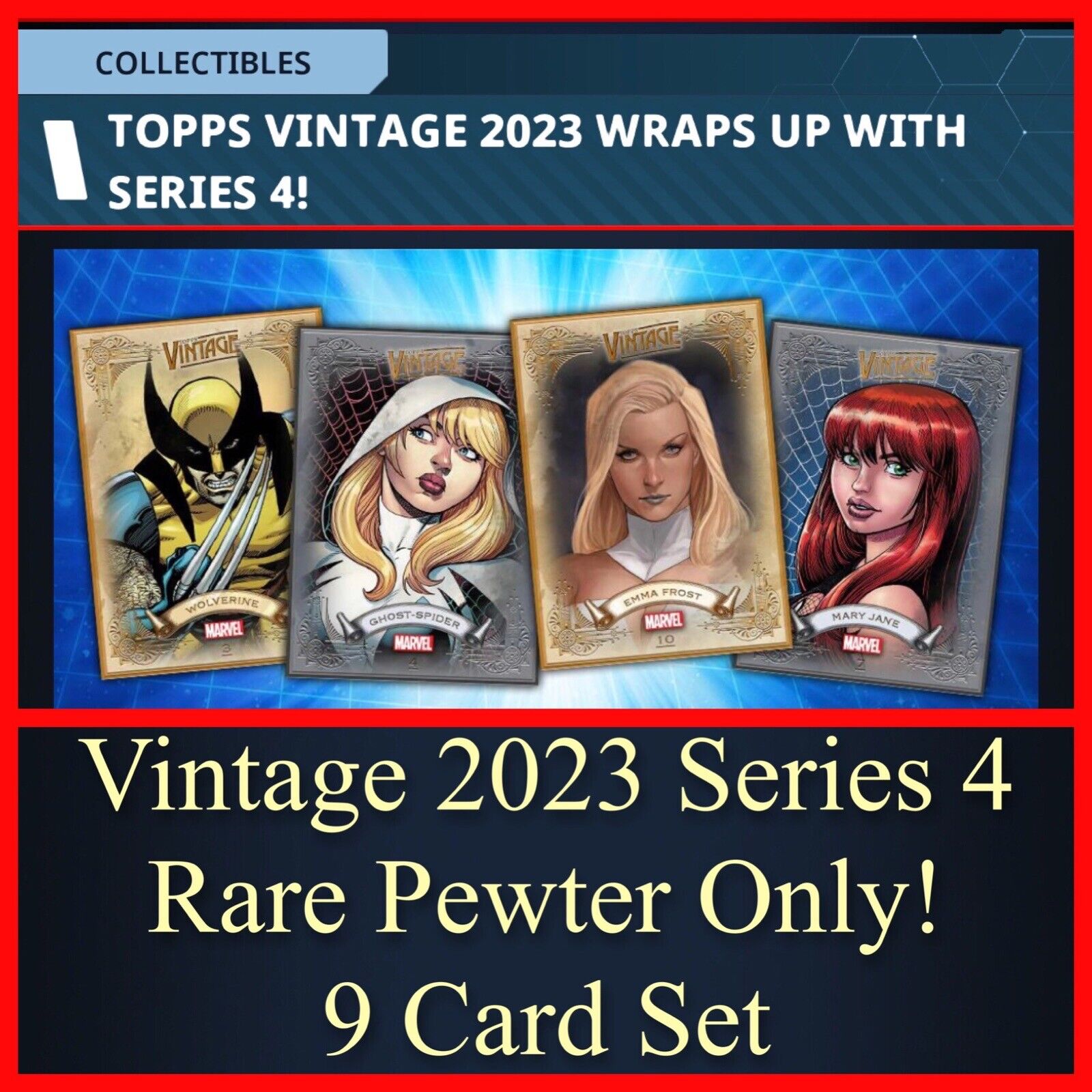 VINTAGE 2023 SERIES 4-RARE PEWTER ONLY 9 CARD SET-TOPPS MARVEL COLLECT
