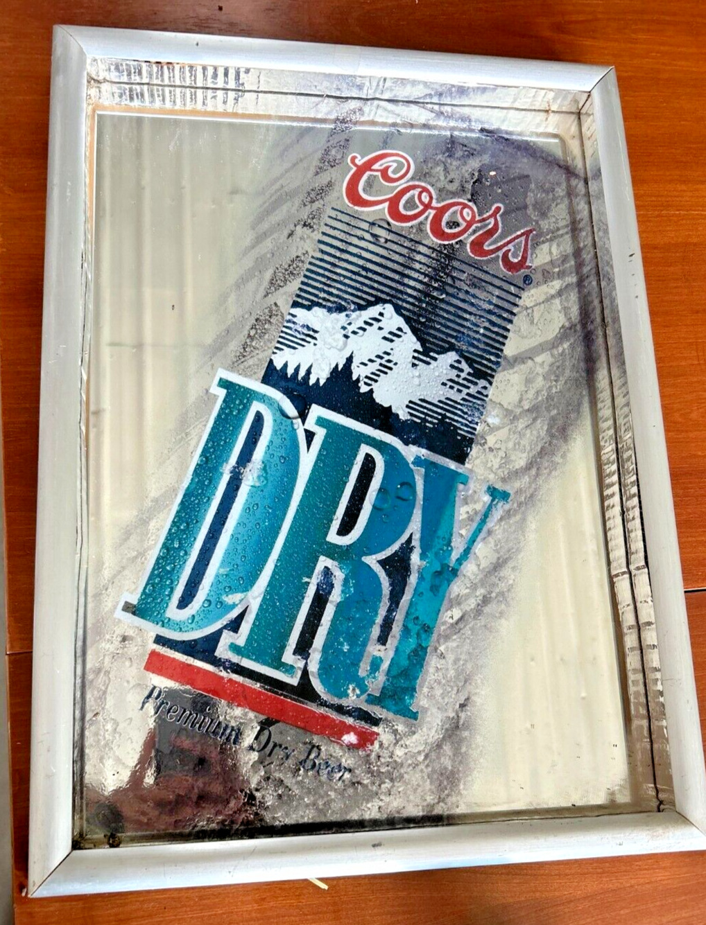 RARE VINTAGE 1990\'s COORS DRY BEER ADVERTISING FRAMED DOUBLE GLASS BAR MIRROR