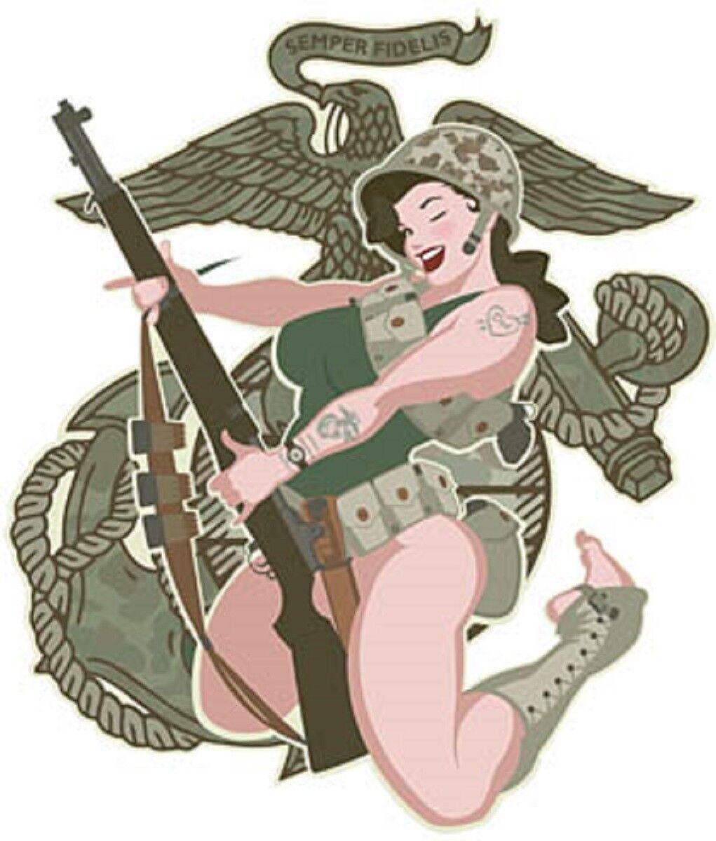 Sexy Military Chick WW II Marine Semper Fi Eagle Tattoos Vinyl Sticker Rare OOP