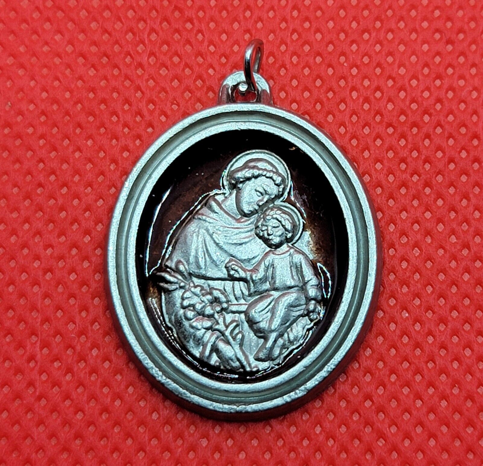 Vintage St.  Anthony Pray For Us Medal Silver Tone Italy