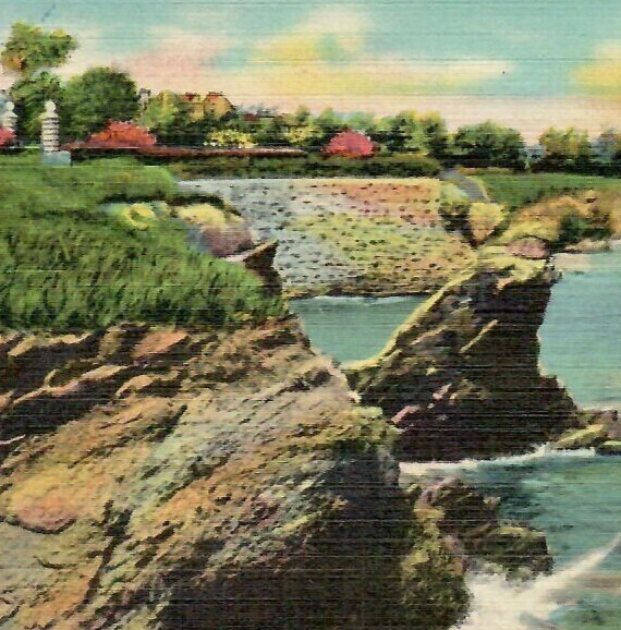 Vintage Linen Postcard Seal Rock Along Cliff Walk Newport Rhode Island RI