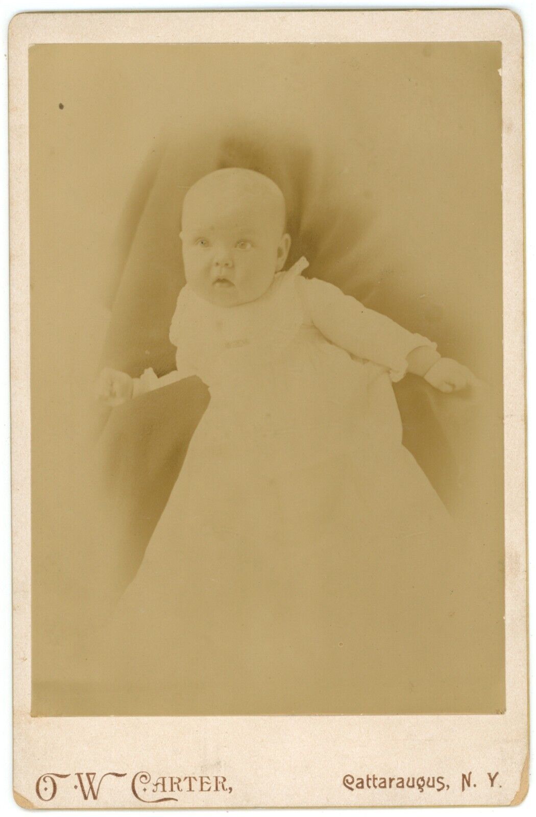 Circa 1880\'S Cabinet Card Adorable Baby Long White Dress Carter Cattaraugus, NY