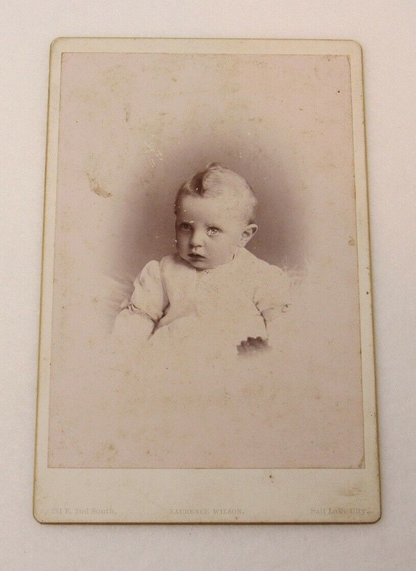 c1890 Cabinet Photograph Young Child Baptism Gown Salt Lake City Mormon LDS ID\'d