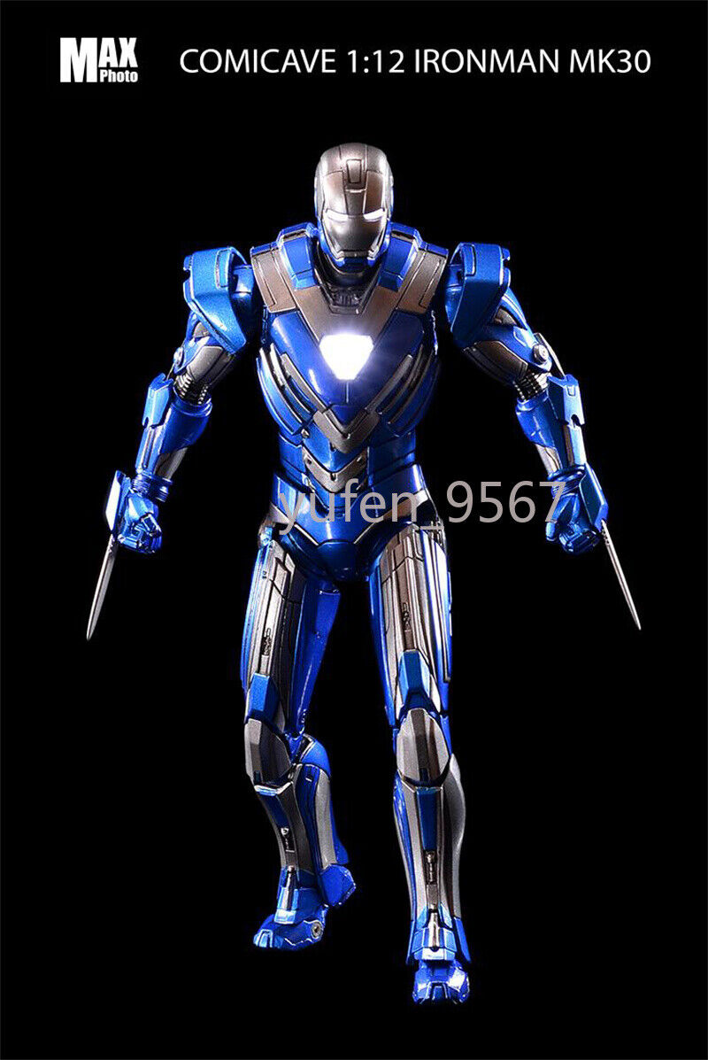 Comicave 1/12 Iron Man Figure Model Mark 30 LED Light Flexible Blue Steel Editio