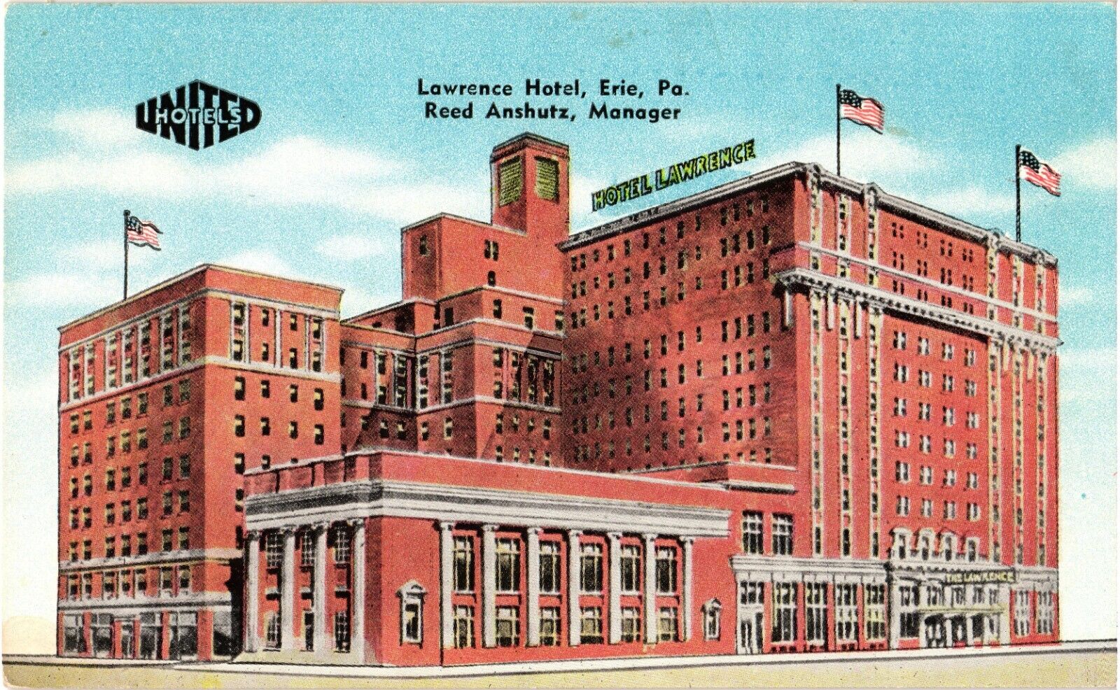 Lawrence Hotel Advert Demolished 1968 Erie Pennsylvania Unused Postcard c1954
