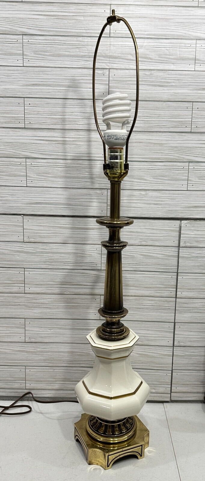 Vtg STIFFEL French Regency Brass Table Lamps Ivory LENOX Porcelain MCM