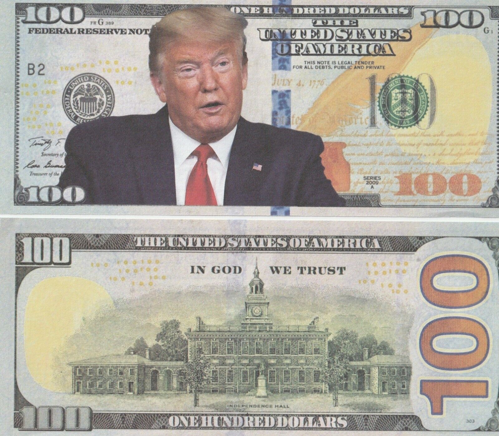 One President Trump Commemorative Collectible Novelty  One Hundred Dollar Bill