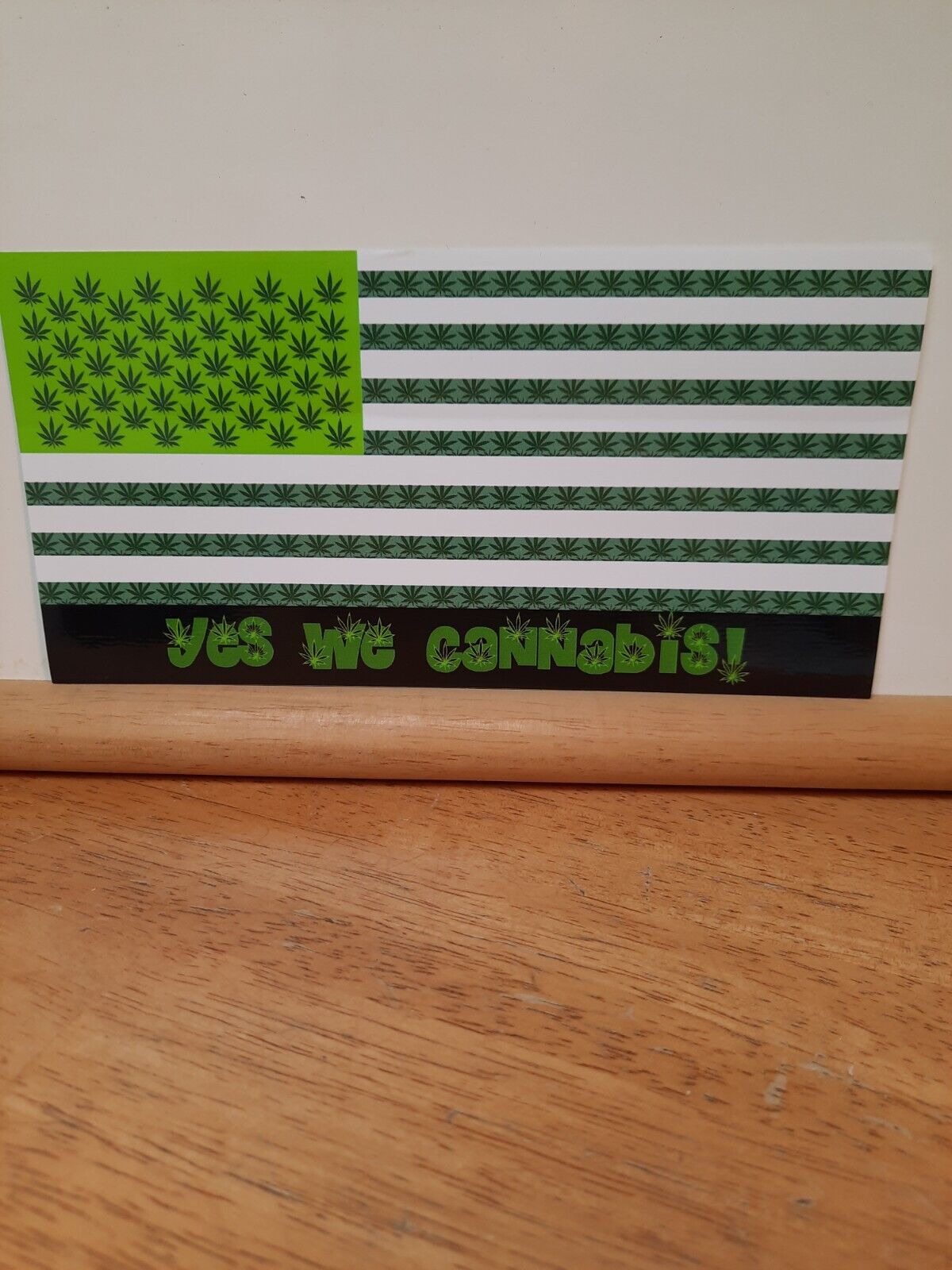 Yes We Cannabis Flag Bumper Sticker Marijuana Leaf Stripes