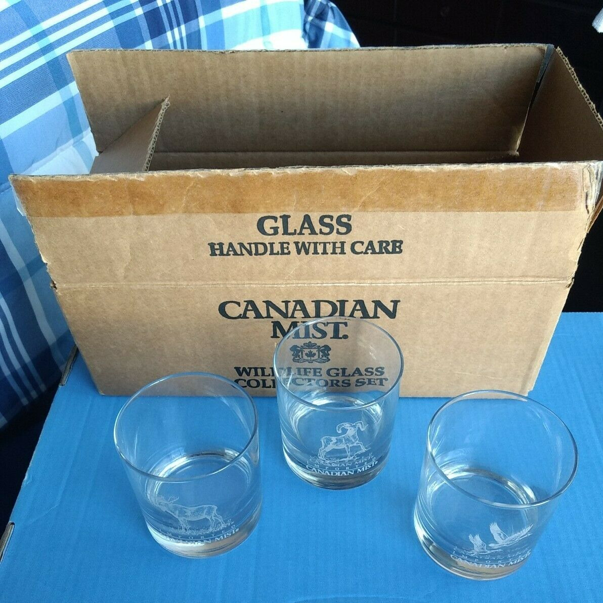 3 Vintage Imported Canadian Mist Whiskey Barware Rocks Glass Collectors Set