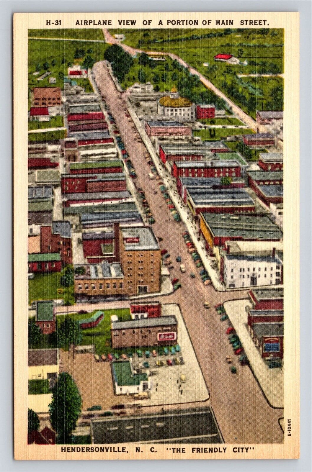 Hendersonville NC Airplane Aerial View of Main Street Vtg Postcard