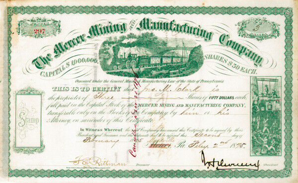 John Henry Devereux - Mercer Mining and Manufacturing Co - Stock Certificate - A