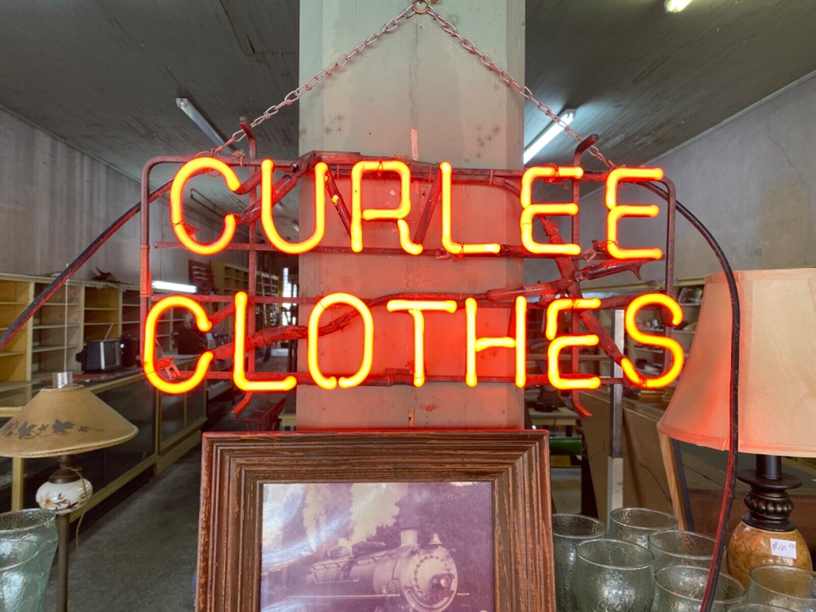 Vintage Neon Curlee Clothes Advertising Sign