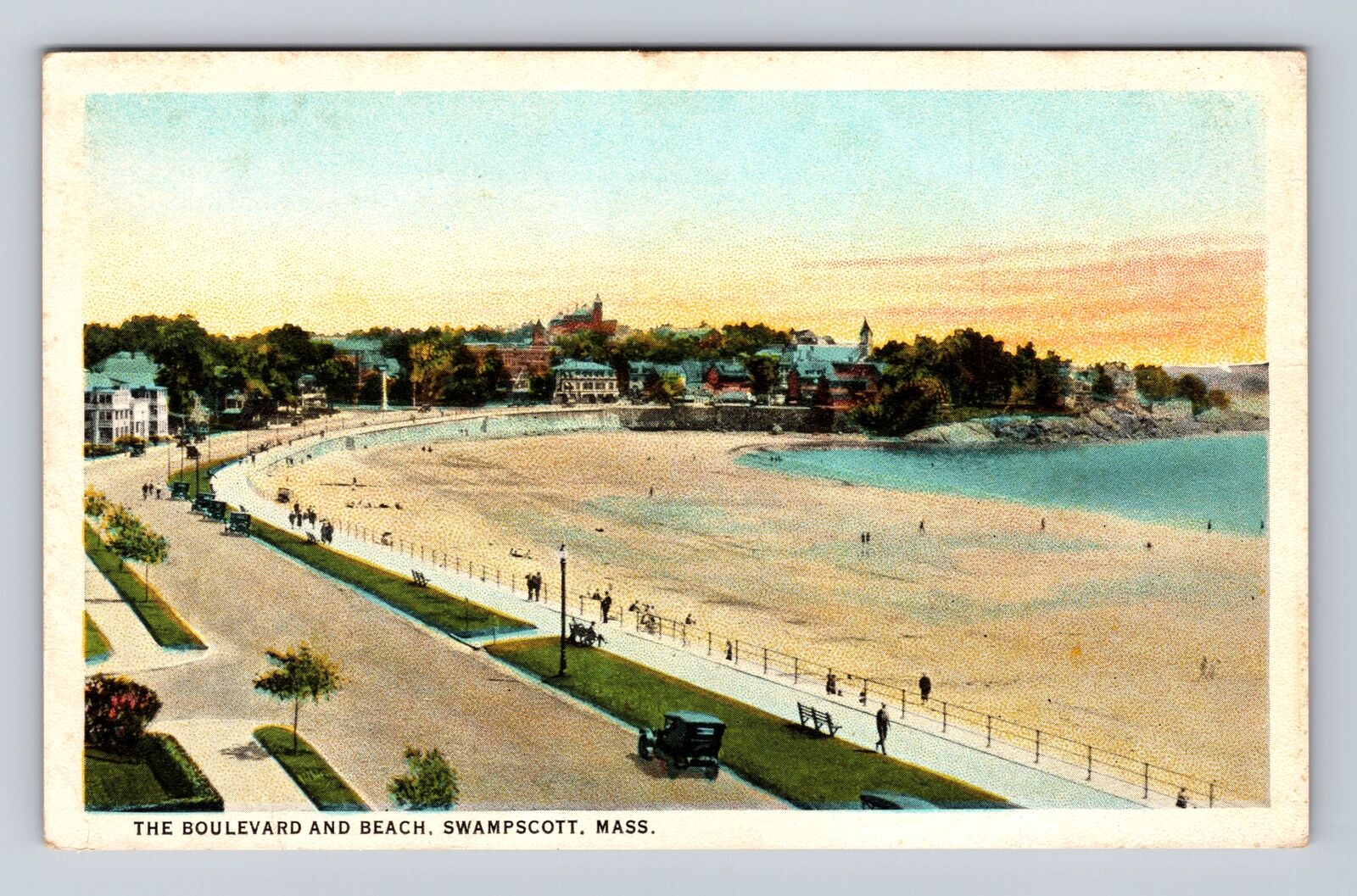 Swampscott MA-Massachusetts, The Boulevard & Beach, Antique, Vintage Postcard