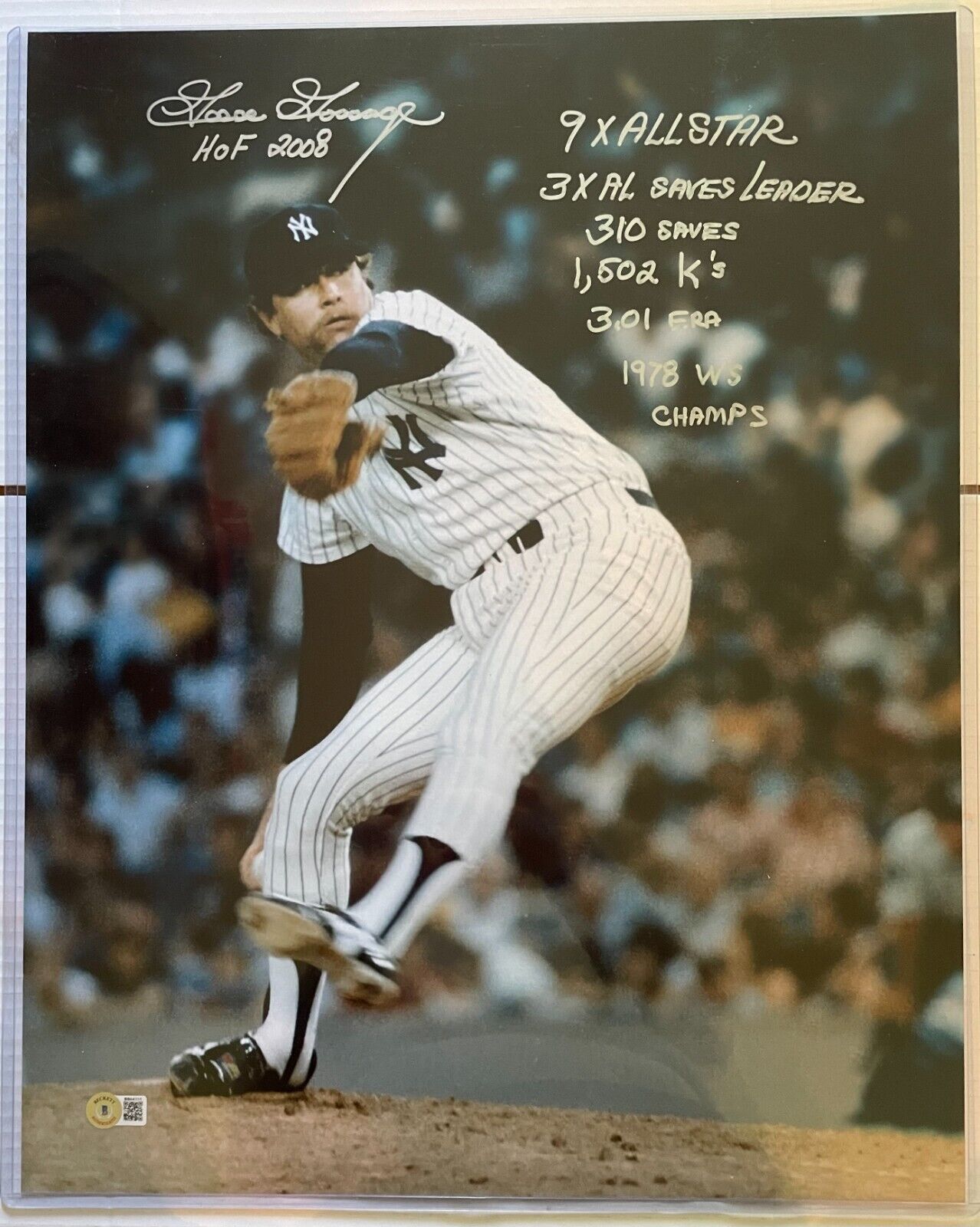 Goose Gossage Yankees Autographed 16x20 Photo Stats Inscriptions Beckett COA