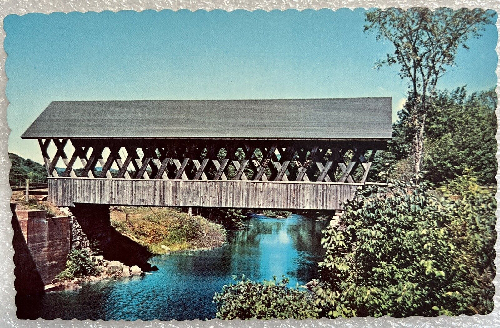 Covered Bridge Keniston Black water River At Andover NH Postcard