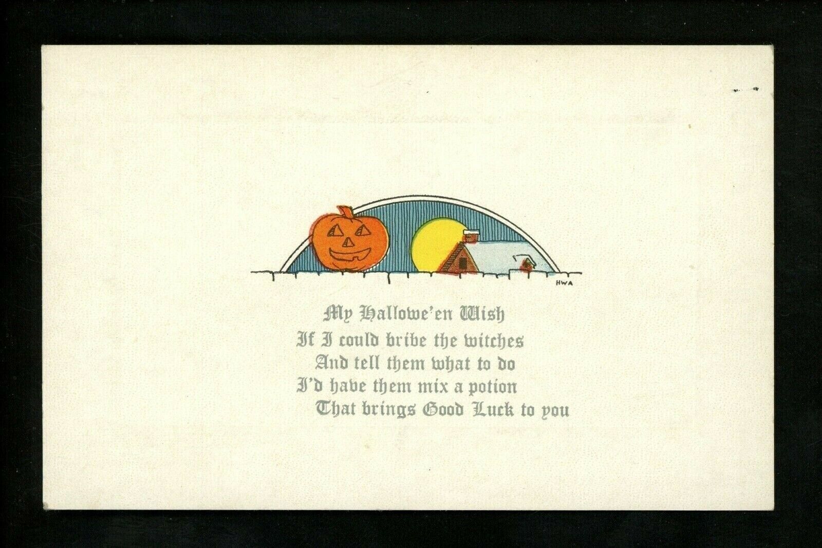 Halloween postcard Auburn 2500-6 Artist HWA JOL pumpkin greetings