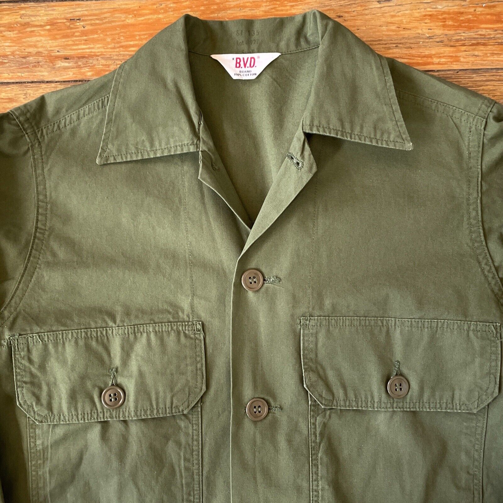 Vintage Vietnam BVD Brand Military Fatigues Shirt Top OG Green Army Small - Mint