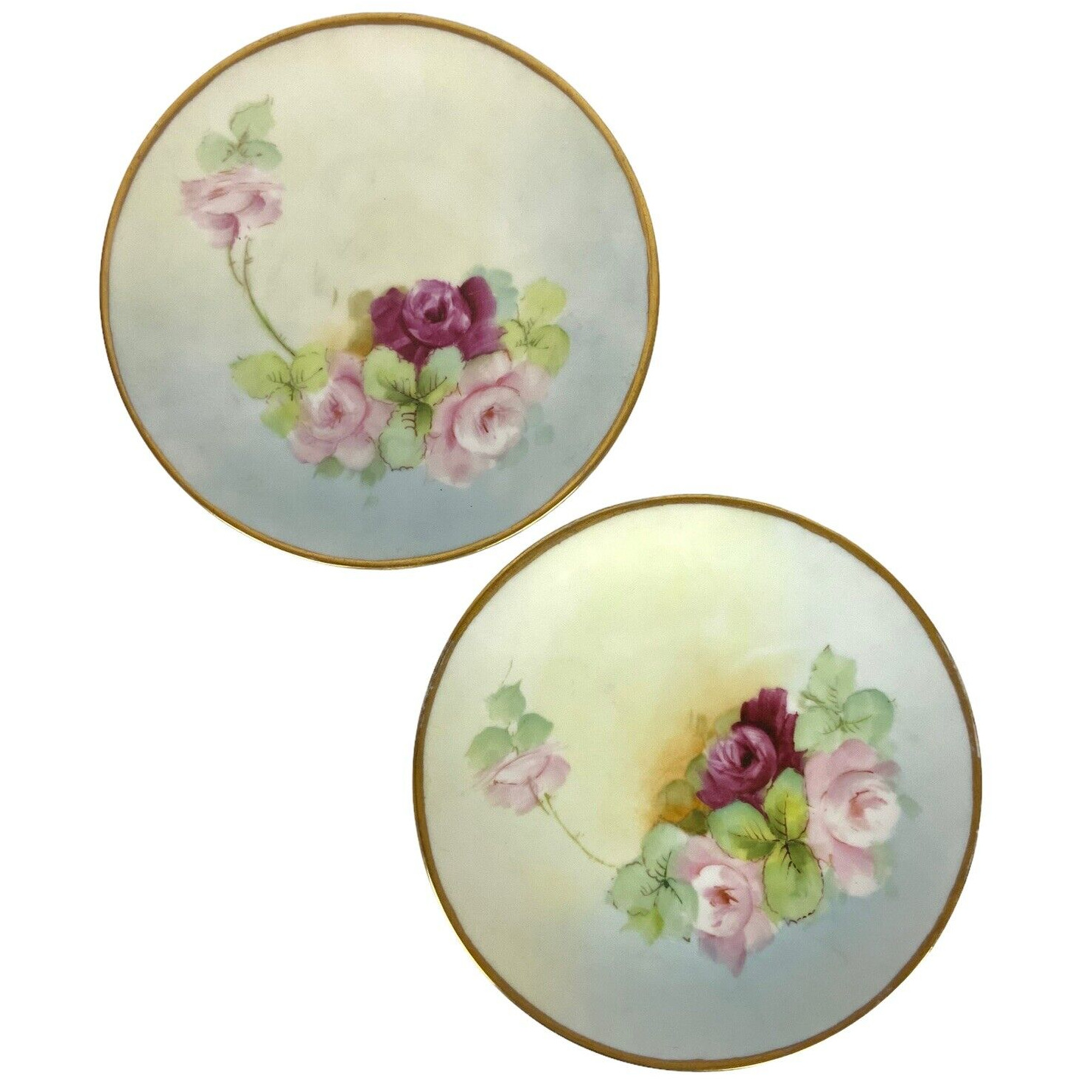Favorite Bavaria 2 China Plates Hand Painted Roses Floral Gold Trimmed Germany