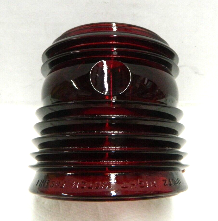 Vintage Old Used Dietz Night Watch Fresnel Oil Lantern Glass Red Ruby Globe USA