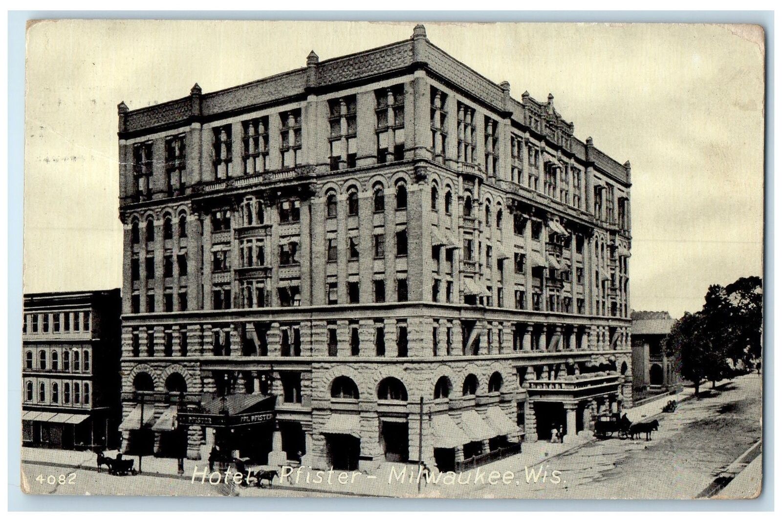 1911 Hotel Pfister Exterior Roadside Milwaukee Wisconsin WI Posted Shop Postcard