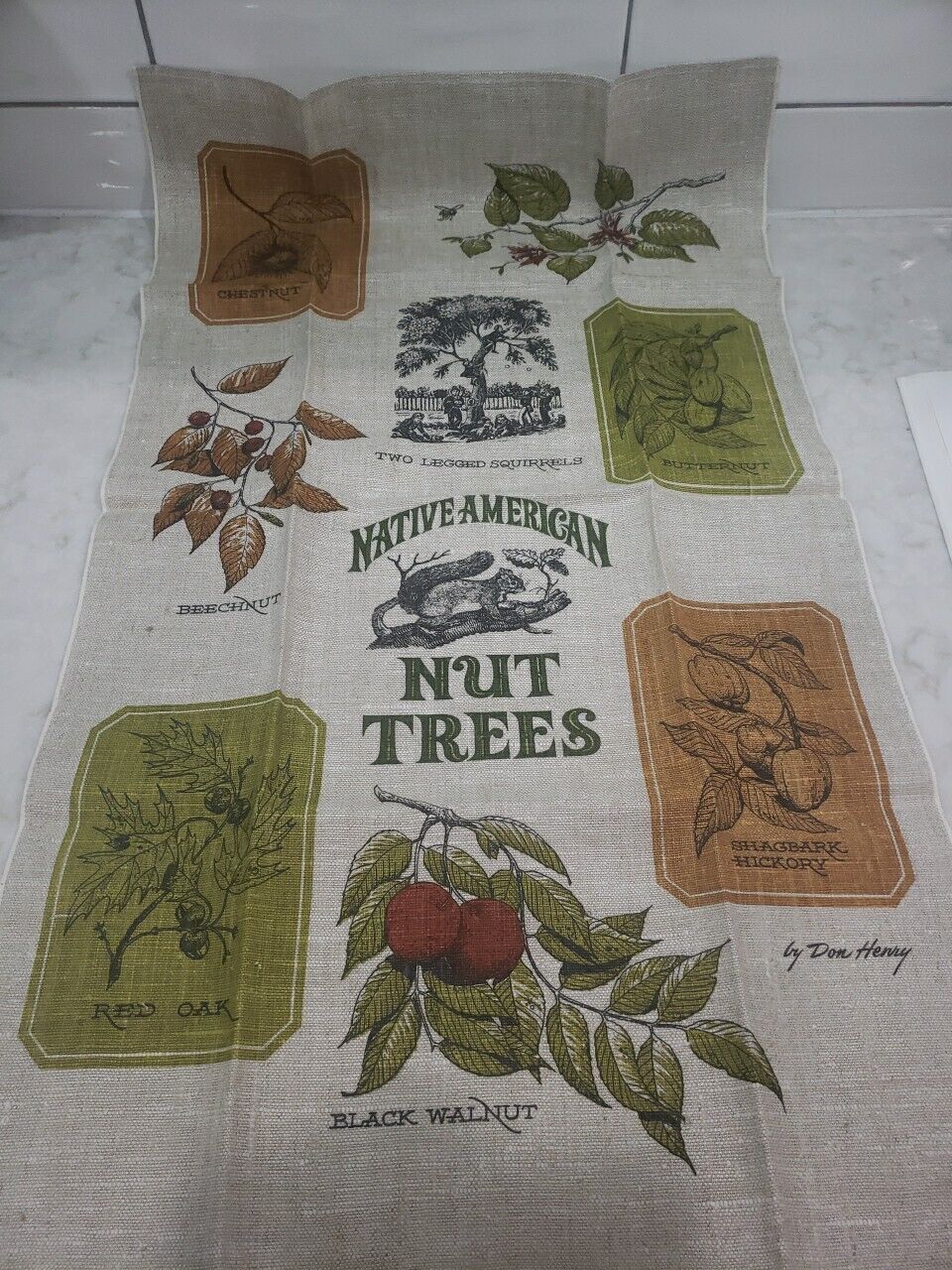 NWOT Vintage Kay Dee Native American Nut Tree Linen Kitchen Towel  MCM