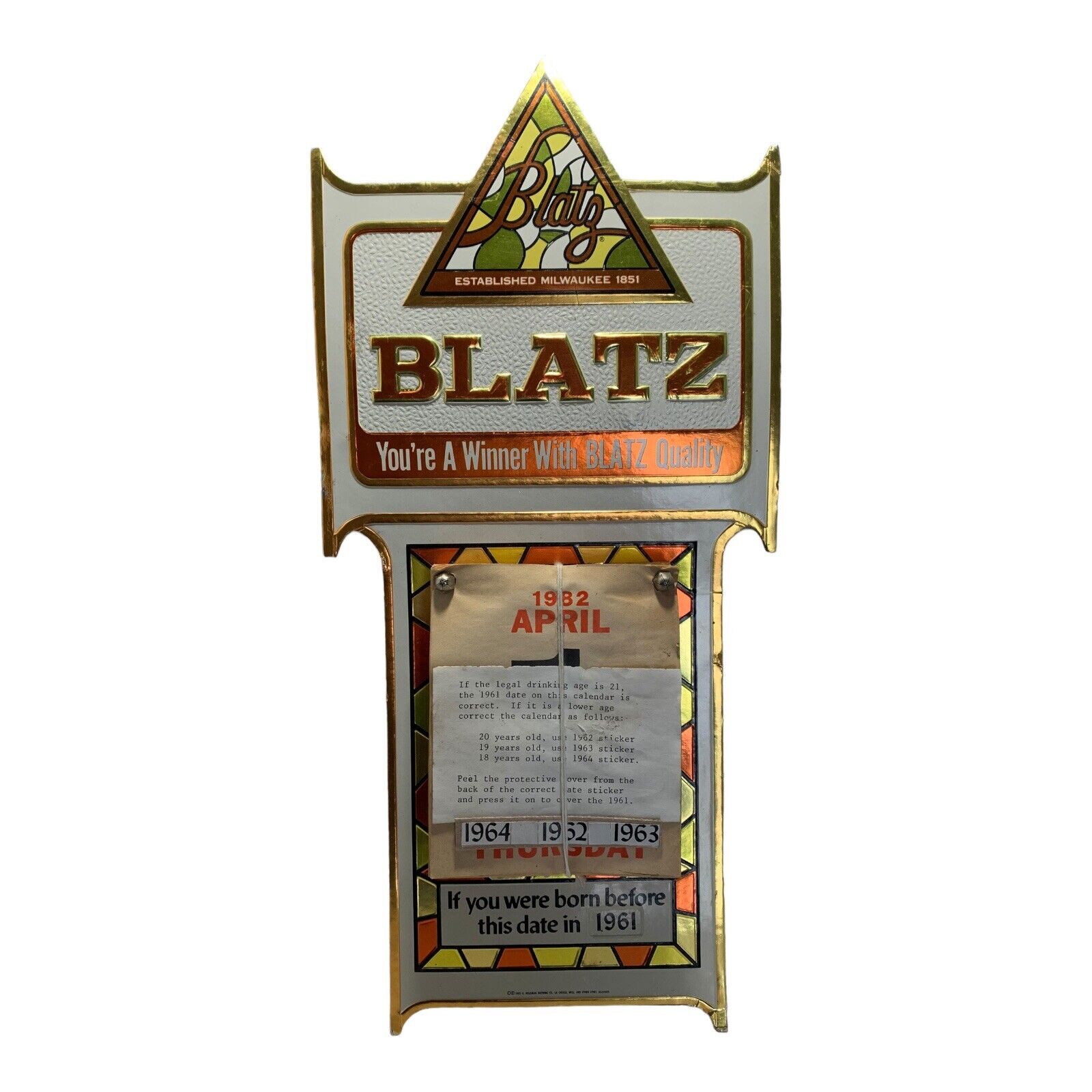 Blatz Beer Calendar Born Before 1961 New Old Stock 1982. 