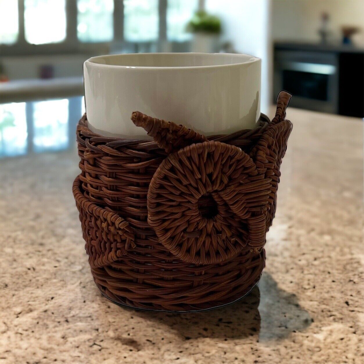 Vintage Avon Owl Wicker Rattan Coffee Cup Mug Boho Bird Planter Ceramic 1970s