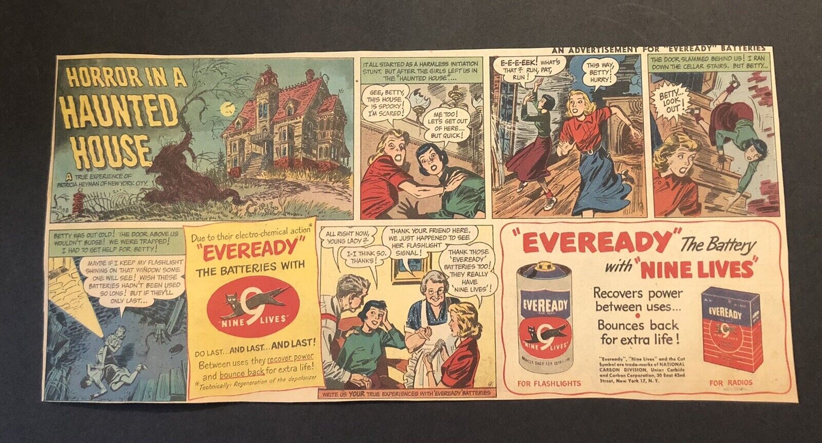 1950’s Eveready Battery Horror In A Haunted House Comic Newspaper Ad
