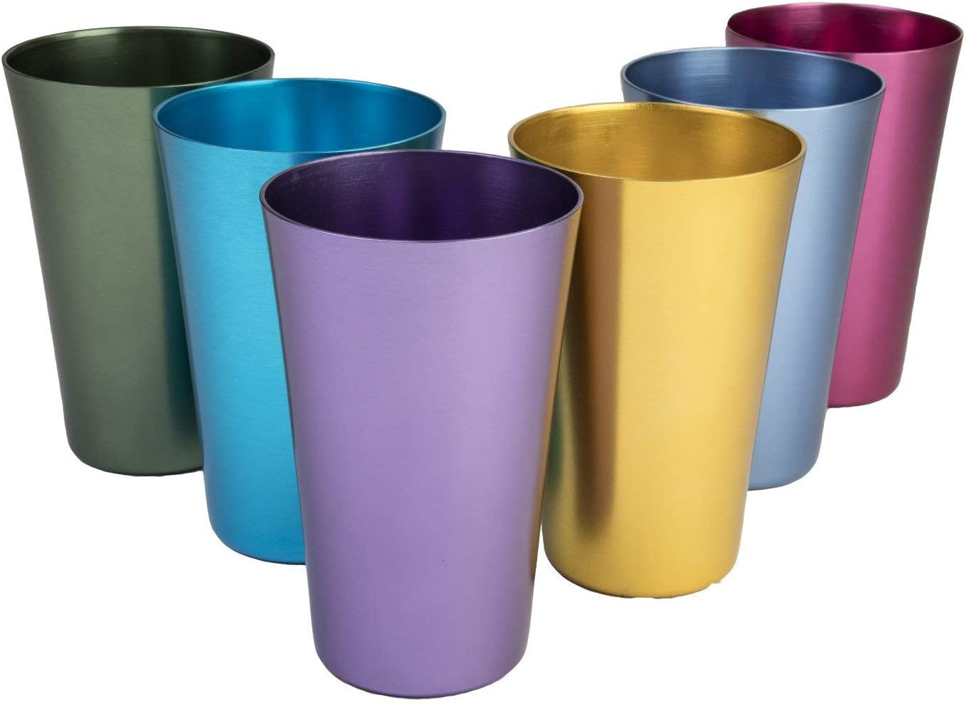 Set of 6 Anodized Aluminum Tumblers Color : Blue,Green,Gold,Red,Purple