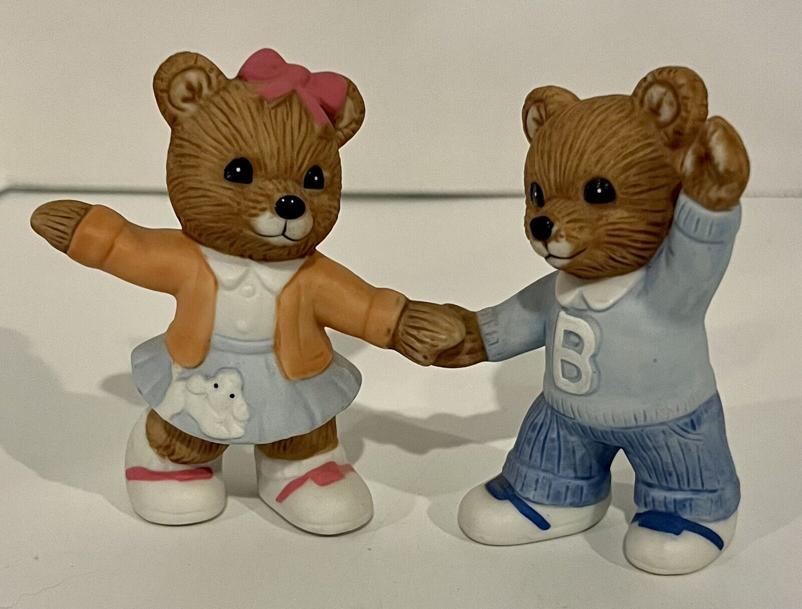 Lot of 2 Vintage HOMCO #1421 Rock & Roll Bears Porcelain Figurines Sock Hop