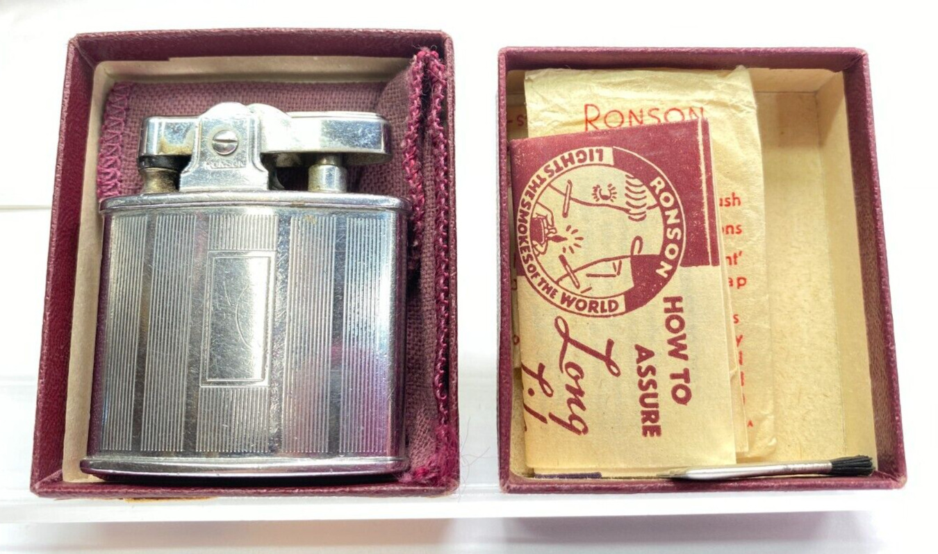 Vintage Ronson Standard Lighter Chromium w/ Original Box & Emblem