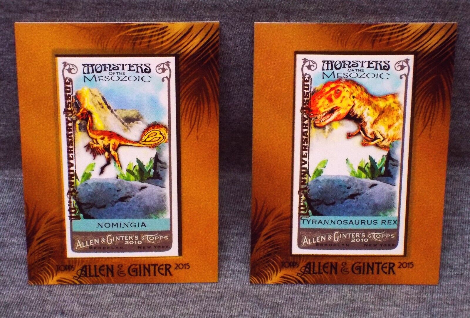 2015 Topps Monsters of Mesozoic LIMITED framed NOMINGIA + TYRANNOSAURUS REX 