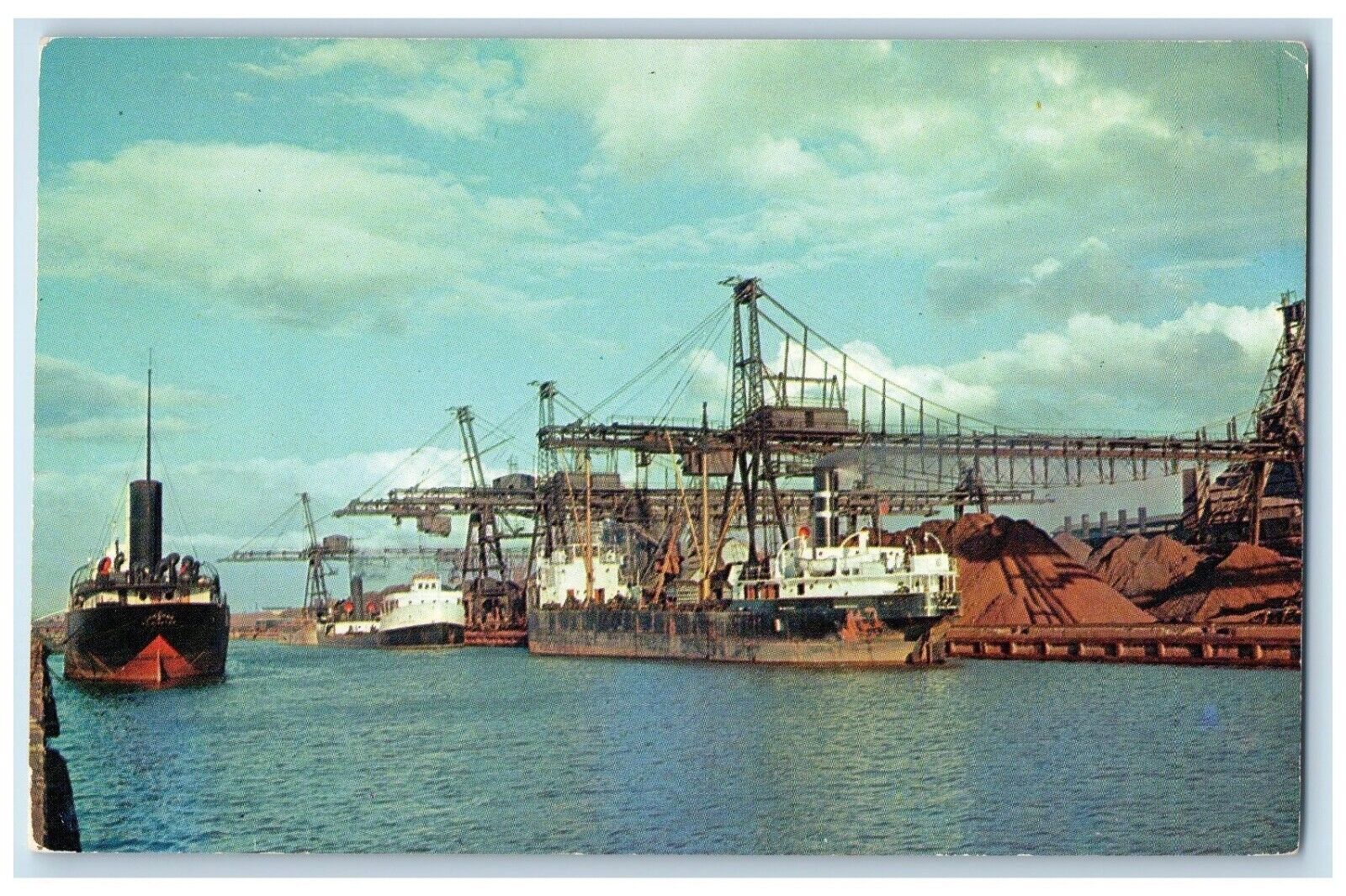 c1950\'s Ore Boats Unloading Iron Buffalo Steel Mills New York NY Postcard