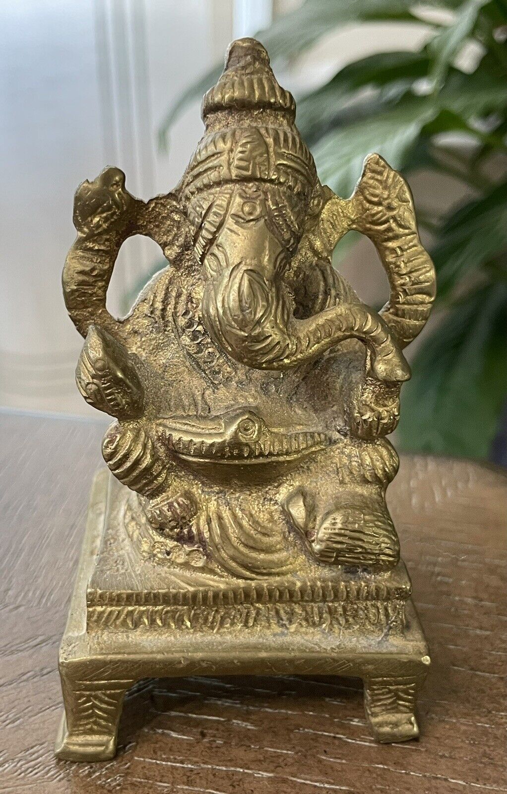 Brass Lord Ganesha Elephant Head Hindu God Figure Statue 4” Prosperity Fortune