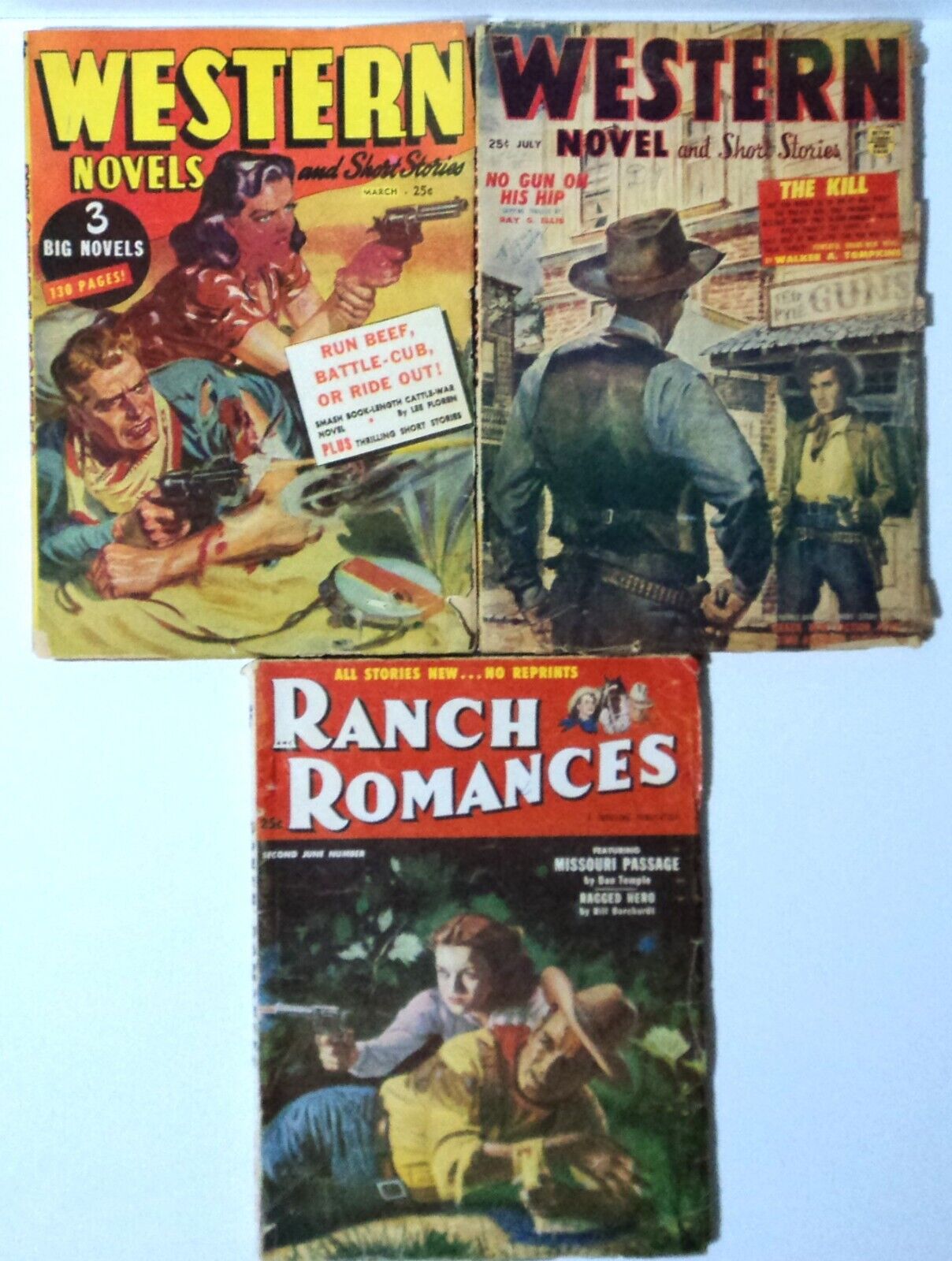 WESTERN NOVEL SHORT RANCH ROMANCE 1948-55 LOT (3) GUNFIGHTER Pulp Cover GOOD/VG