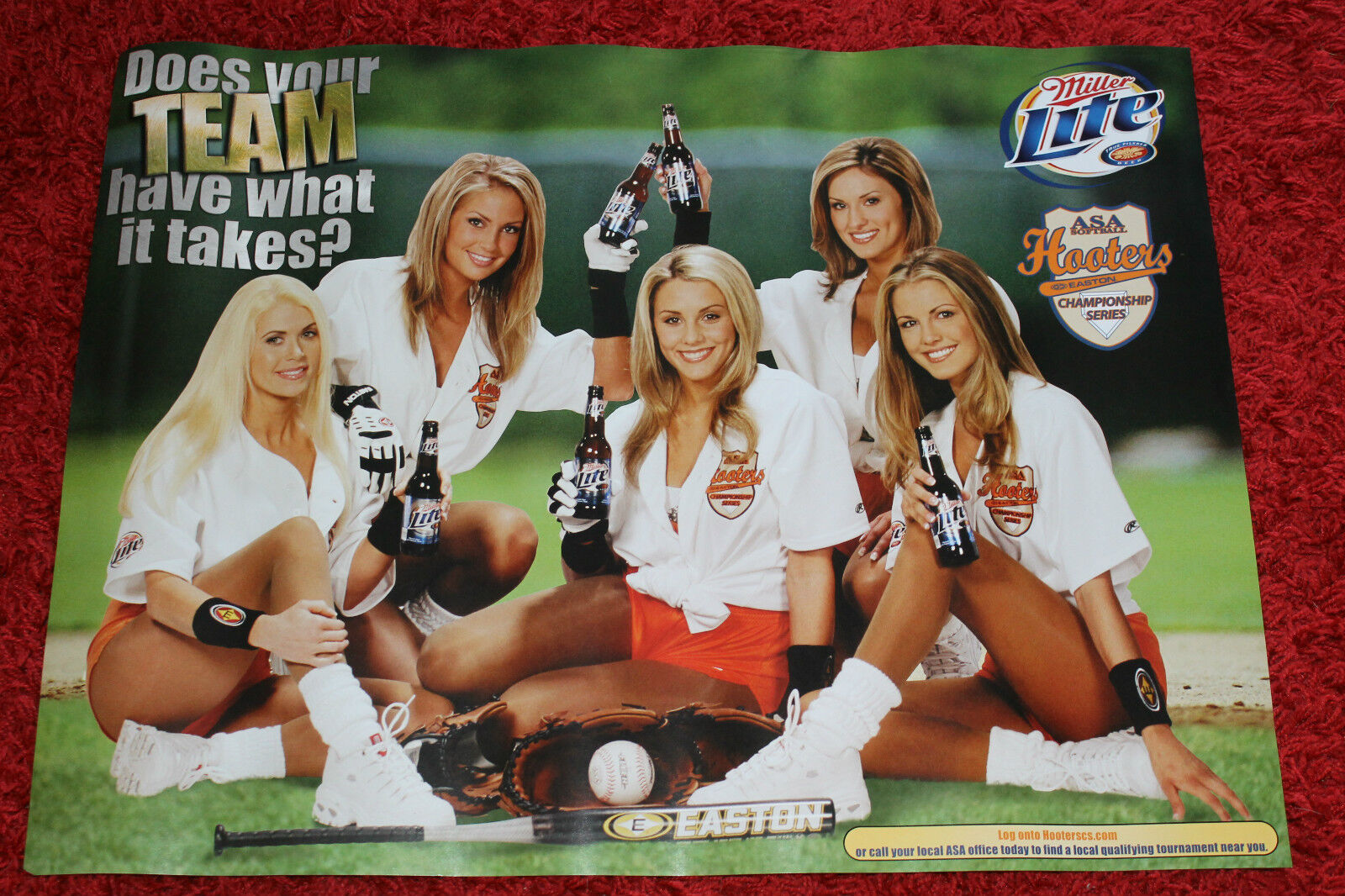 2 Sexy Hooters Uniform ASA Softball  Easton Poster Sign Miller Lite Beer limited