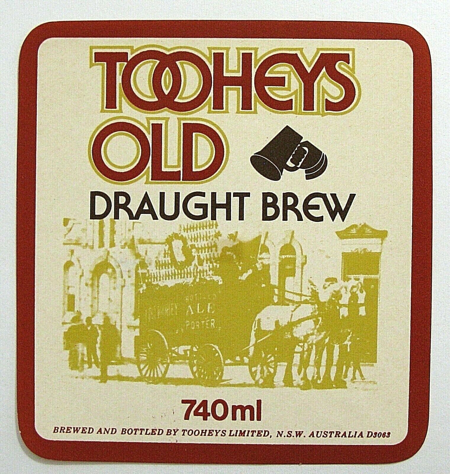 Tooheys Limited TOOHEYS OLD DRAUGHT BREW beer label AUSTRALIA 740ml 