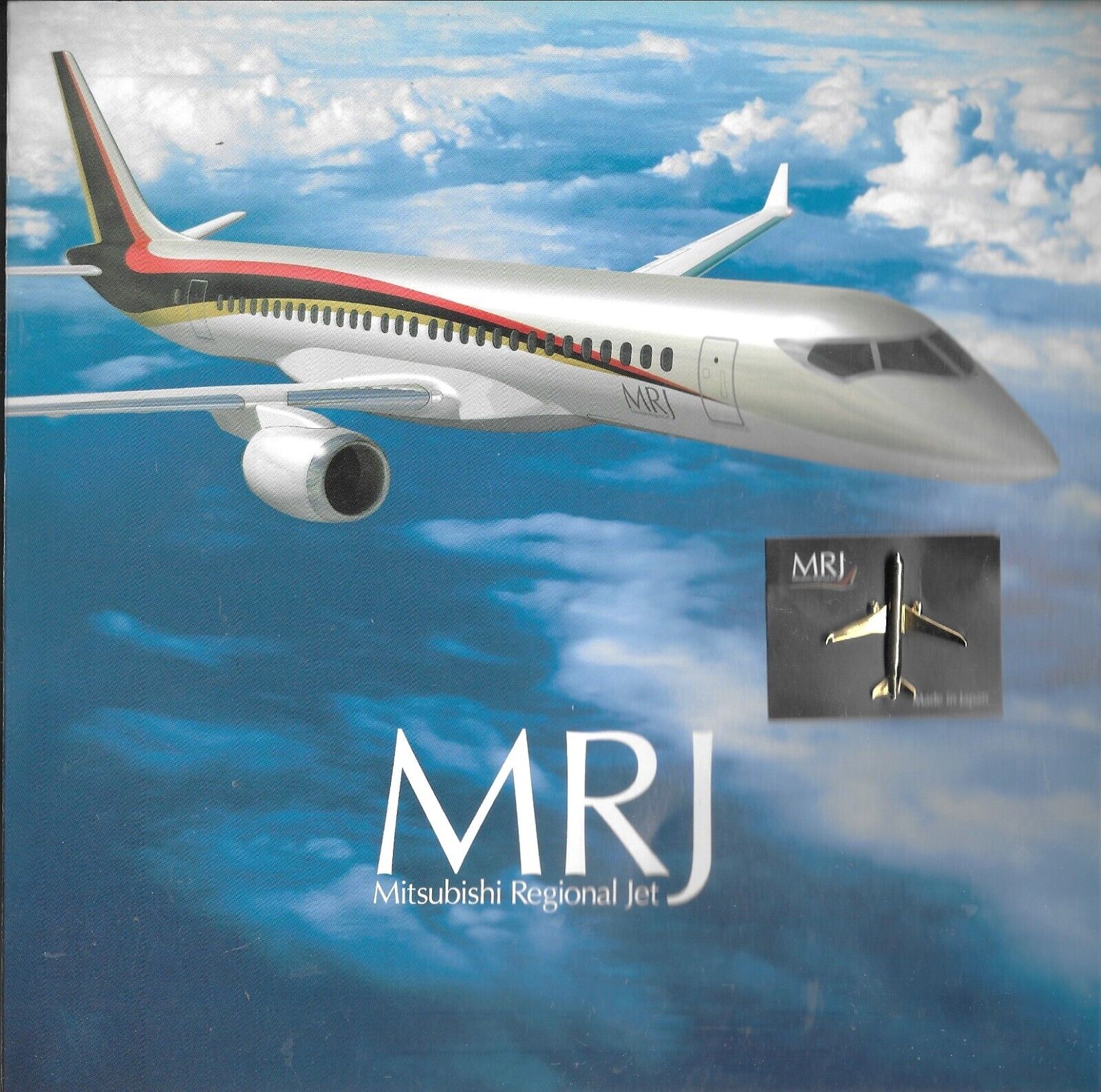 MRJ Mitsubishi Aircraft Brochure & MRJ Lapel Pin on card.