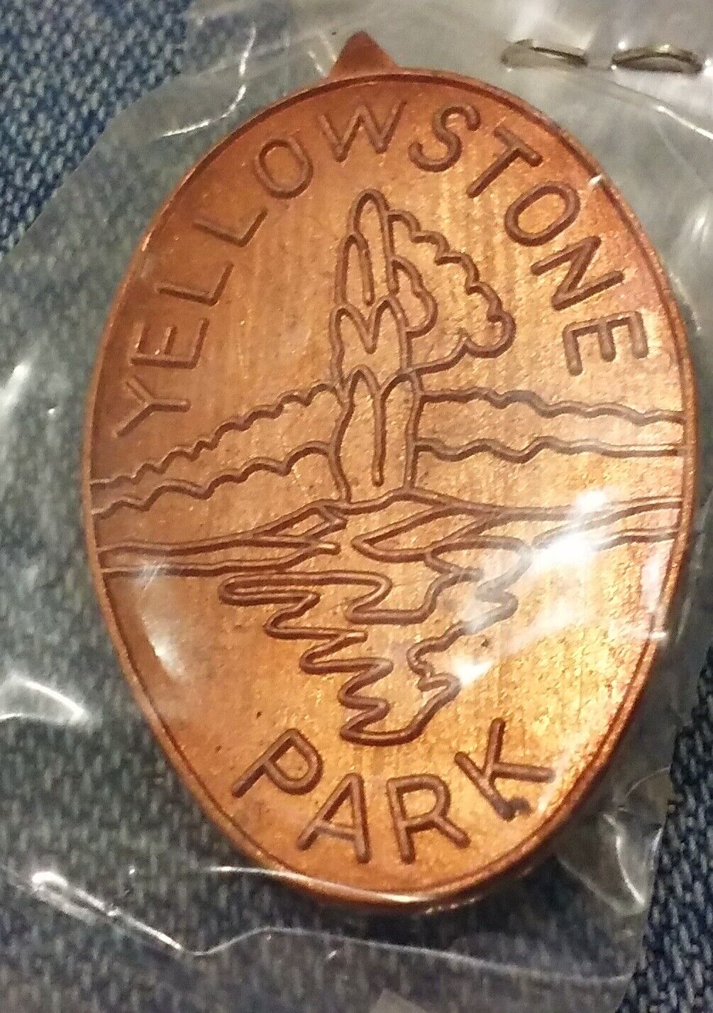Yellowstone National Park vintage souvenir pin badge Old Faithful Geyser