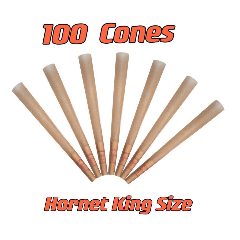 100 Cones King Size Authentic Hornet Organic Hemp  Rolled Cone W/Filter Tips