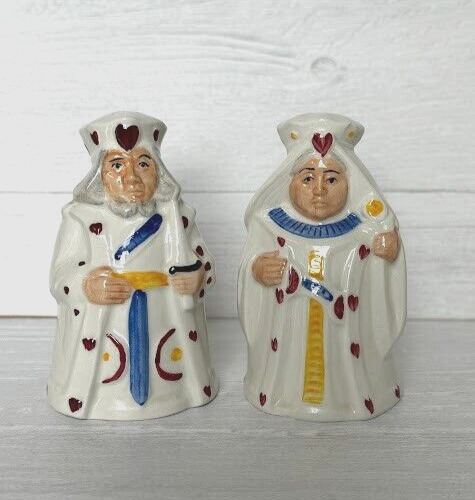 Vintage HJ Wood King And Queen Of Hearts Salt & Pepper Shakers Set 2 Cards RARE
