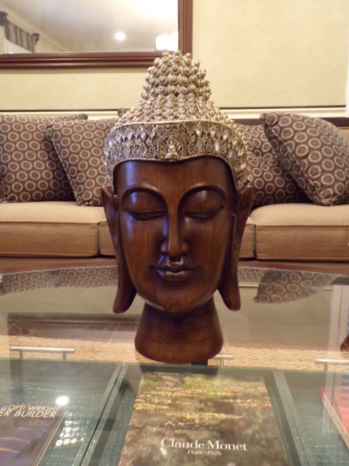 Vintage Handmade Wood Meditating Tibetan Buddha Head Statue Figurine Sculpture 